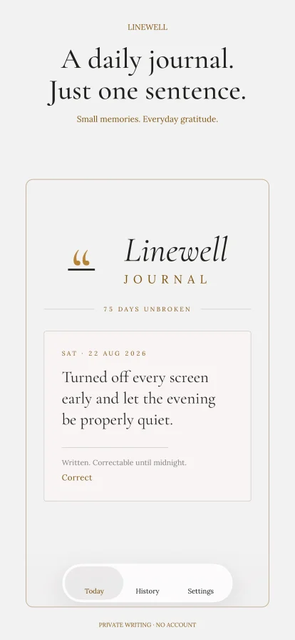 Linewell Today screen with a one-sentence diary entry